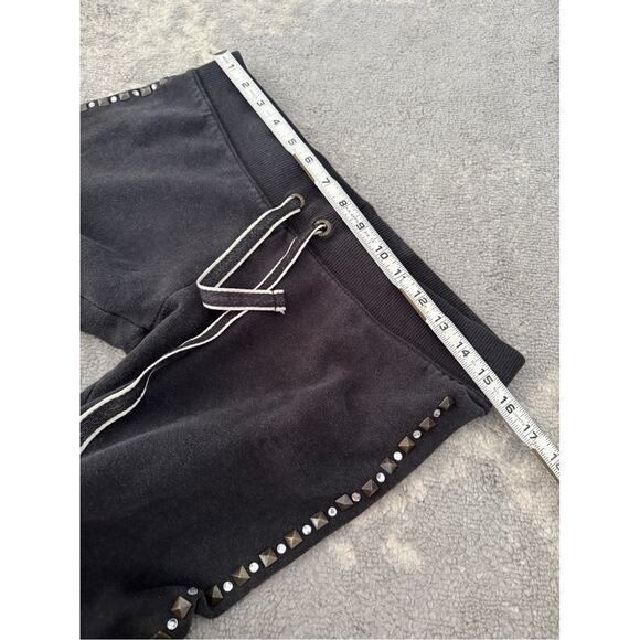 Y2K 2000s VS Pink Low Rise Black Cropped Sweatpants Joggers Butt Logo Studded S - Picture 9 of 12